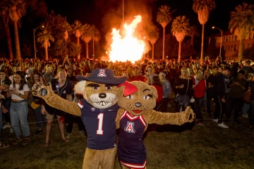 Univ of AZ mascots, Wilbur and Wilma at Homecoming bonfire