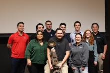 Materials science and engineering student Julian Battaglia wins first prize at the UA/ASU Materials Bowl Competition.