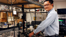 Zheshen Zhang working in the lab