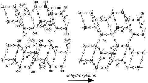 Dehydroxylation of poly(sialate-siloxo) into 3D-framework (Courtesy Wikipedia)